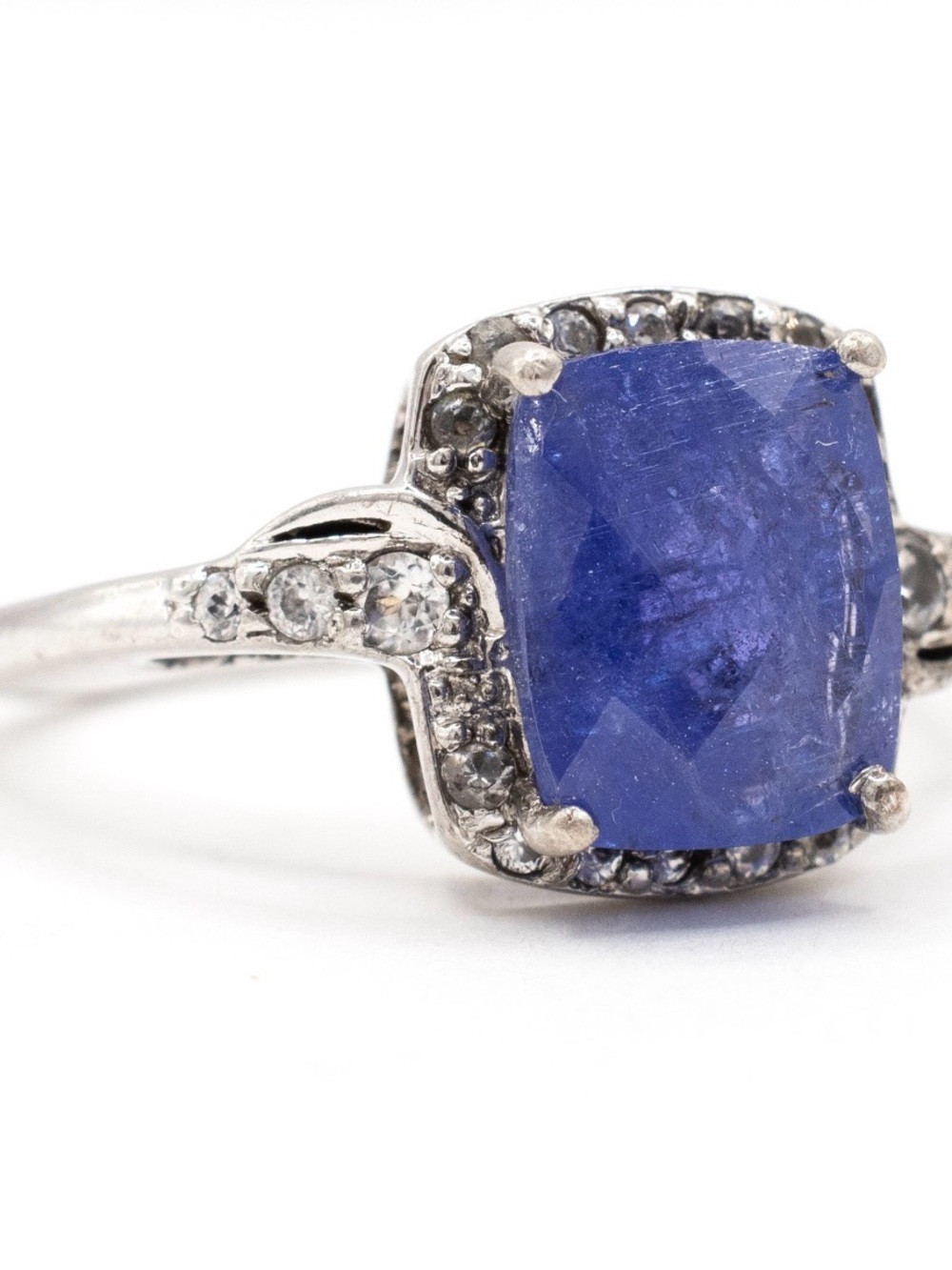 Sterling Silver Tanzanite and Diamond Halo Ring - Gemstone Women’s Ring - Picture 3 of 4